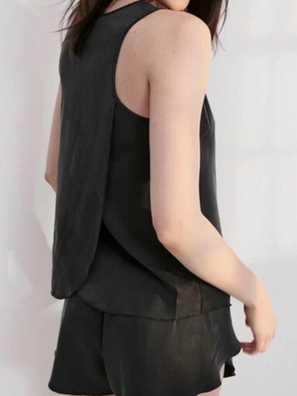Lunya Women's Washable Silk Split Back Pajama Tank Top Black XL